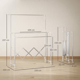 MODENUIT Droogtoren – Verstelbare Stangen – 150 x 103 x 197 cm – Roestvrij Staal – Zilver – Met Wielen — thumbnail 3