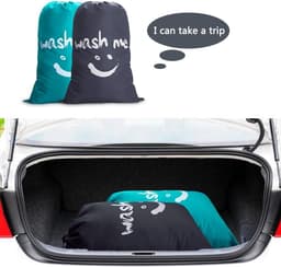 Set van 2 Waszakken 120 Liter voor Vuile Was, Vouwbare Wasmand, Opbergtas voor Reizen en Thuisgebruik, 61 x 92 cm, Grijs/Blauw — thumbnail 2