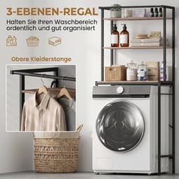 HOMCOM Over Washing Machine Cabinet-Metall, Spanplatte-67L x 40B x 161,8H cm-Braun und Schwarz — thumbnail 5