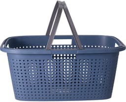 Wasmand met hengsel - 38 liter - 60 cm - blauw/wit - Draagwasmanden - Wasgoedmand - Mand met handvatten — thumbnail 4