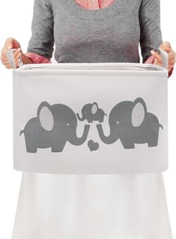 - Inklapbare Was & Opslag Mand - Stoffen Mand - Vouwbare Mand voor Kleding - Baby Speelgoed Organizer - Handvatten - 17 Liter - 22 x 27 x 37,5 cm - Geschikt voor - Babykamer - Grijs — thumbnail 2