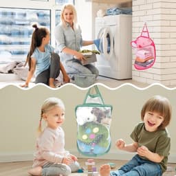 Kinderkamer Wasmand Set van 2, Opvouwbare en Hangende Wasmanden voor Speelgoedopslag, Groen en Wit — thumbnail 3