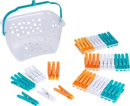 LA028297TQ Ultra Grip roestbestendige wasknijpers met opbergmand voor waslijn, voor gebruik binnen en buiten, 48 stuks, verschillende kleuren, plastic, 23,7 x 12,5 x 13,3 cm — thumbnail 1