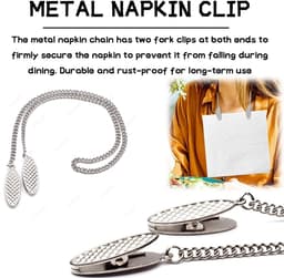 Dailygoods- Servettenklemmen 3 Stuks - Roestvrij Staal - Metalen Servetketting - Kleding Bescherming - Stevige Klemmen - Duurzaam Materiaal - Slabbetje — thumbnail 3