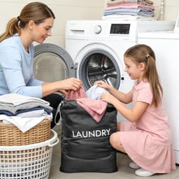 SnelShoppen - 2 Stuks Waterdichte Waszakken, Vouwbare Waszak voor Vuile Kleding, 60x45cm en 55x35cm, Ideaal voor Thuis, Reis en Vakantie, Zwart — thumbnail 3