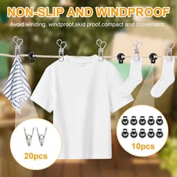 Waslijn, uittrekbaar, 10 m, draagbare campingwaslijn, outdoor, reizen, antislip, waslijn voor kamperen, wandelen, badkamer, bijkeuken, hotel, tuin, balkon, ster, zwart — thumbnail 4