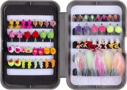 Vliegenvissen vliegen set forelbaarsvissen met vliegenbox, 36/64/72/76/80/96 stuks. Met droogvliegen/natte vliegen, nimfen, streamers, popper — thumbnail 1