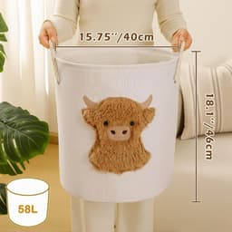SnelShoppen - Wasmand Kinderkamer Rond 58 Liter - Extra Grote Wasverzamelaar - Opvouwbare Wasmand met Deksel - Speelgoed-opbergmand voor Kinderen - Me — thumbnail 4