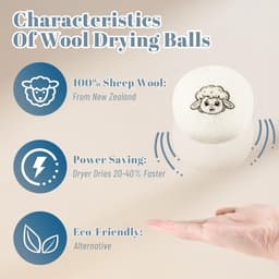 SnelShoppen - Set van 6 Wasdroger Ballen, Hypoallergene Nieuw-Zeelandse Wol, Natuurlijke Wasverzachter, Dons Ballen met Opbergtas, Ideaal voor Droger — thumbnail 4