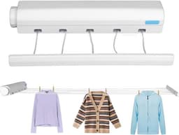 Drooglijnen - Wand waslijn uittrekbaar - 5 lijnen - Droogrek Hangend - Wasrek Hangend - Geschikt voor kamperen, camper, camping - Uittrekbare - Rol droog lijn - Rekken - Geschikt Voor buiten en binnen - Uitschuifbaar - wit — thumbnail 5