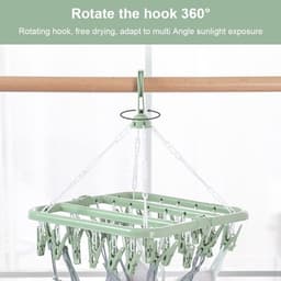 SnelShoppen - Opvouwbare wasrek met 32 clips voor ondergoed en kleine was, 360° draaibaar, hoogwaardig PP plastic, ideaal voor thuis en op vakantie — thumbnail 4