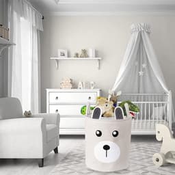 Grote Waterdichte Canvas Opbergmand voor Kinderen - Opvouwbare Ronde Wasmand met Handgrepen - Baby en Kleuters - Beige — thumbnail 5