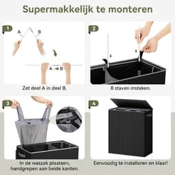 VALI® Wasmand - 3 Vakken met Deksel - Groot XXXL - Zwart - 64cm x 36cm x 70cm — thumbnail 5