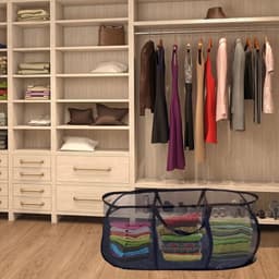 Opvouwbare Wasmand - Zwart - 3 Vakken - Ademend Mesh - Voor Wasgoed en Opbergdoeleinden — thumbnail 5