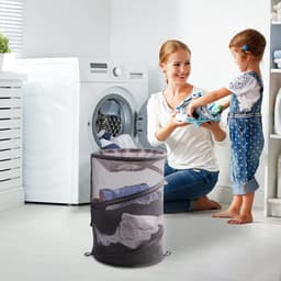 Grote Vouwbare Wasmand van Mesh, 42 Liter, Met Trekkoord voor Kleding en Speelgoed, Ideaal voor Reizen en Opbergen in Slaapkamer of Studentenhuis, Grijs — thumbnail 2