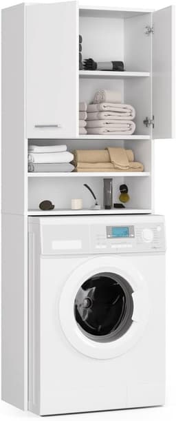 Wasmachinekast - Ombouwkast Droger - Opbergen Badkamer - Met 2 Deuren - 64 x 180 x 30 cm - Wit — thumbnail 5