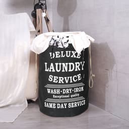 Wasmand 50L - Rond - Tekst Deluxe Laundry Service -> Same Day Service- Badkamer - Wasmand afsluitbaar - Waszak - Zwart — thumbnail 4