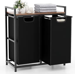 SureDeal® - Wasmand - 2 Vakken - Deksel - 90 Liter - 73x33x72 cm - Was Organizer - Badkamer - Badkamerkast - Kast — thumbnail 1