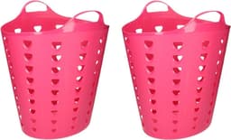 Set van 2x stuks roze wasmand flexibel 60 liter — thumbnail 1