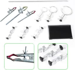 Tumex - Laboratorium standaard - Laboratorium Rek - Met 9 Clips - Verstelbare Hoogte 60 cm - Voor Kolven en Condensors - IJzeren Basis — thumbnail 5