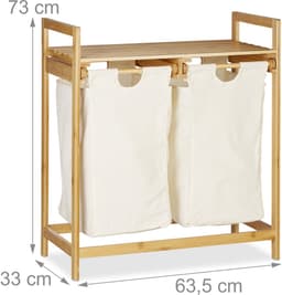 wasmand bamboe - 2 vakken - uitschuifbaar - draagbaar - 60 liter - natuur — thumbnail 5