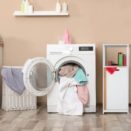 badkamerrek met wasmand - 98 x 36 x 30 cm - 2 open vakken - uitneembare waszak - MDF - bamboe — thumbnail 5