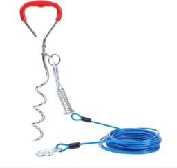 Grondanker hond 10 meter lange hondenriem met schokabsorberende veer - 42 cm spiraalvormige grondpen paal - hondenketting voor tuin buiten camping - blauw + rood Grondanker hond — thumbnail 3