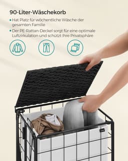 Uitneembare wasmand voor wasruimte inkt zwart en wolkenwit — thumbnail 3