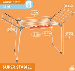 LaundrySpecialist Droogrek Louise Inklapbaar - Droogrekken Wasrek - 20 M Drooglengte — thumbnail 2