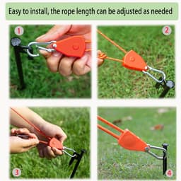 4-delige ratelkabel, 4 m, verstelbare kabelratel met haken, touwratelriem, reflecterende scheerlijnen met kabelspanner voor tent, tentzeil, zonnezeil, waslijn — thumbnail 2