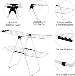 COSTWAY Opvouwbaar wasrek 2-traps, wasdroger met in hoogte verstelbare vleugels en antislip voeten, vleugeldroogrek, stalen frame, vleugelwasrek, staand droogrek, wit — thumbnail 3