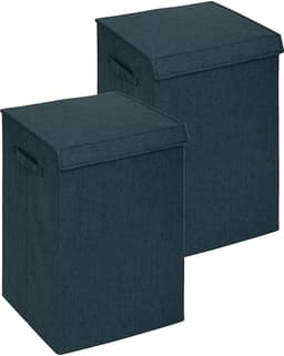 5Five Eureka sorteer wasmand - 2x - 74 liter - smaragd groen - 37 x 37 x 60 cm - MDF/Polyester stof - met afsluitklep — thumbnail 1
