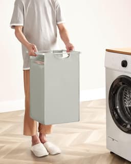 Hoppa! - Wasmand 3 vakken - Met plank & uitschuifbare waszakken - 3x38 liter - 92x33x72 cm - wit — thumbnail 3