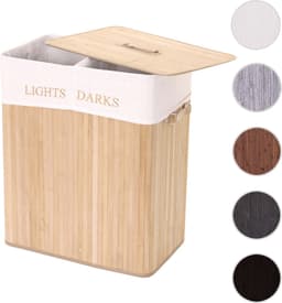 Wasmand MCW-C21, Wasbox Wasbox, bamboe 2 compartimenten 63x55x34cm 100l ~ natuurlijke kleur — thumbnail 3
