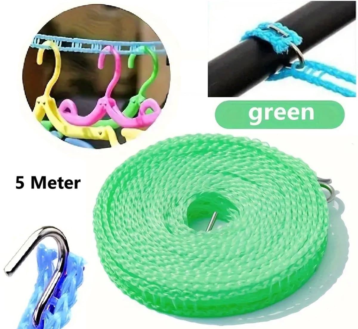 3 Meter Waslijn Met Antislip I Winddicht, Sterk en Verdikt I Voor Binnen En Buiten Drogen I PVC I Groen — afbeelding 1