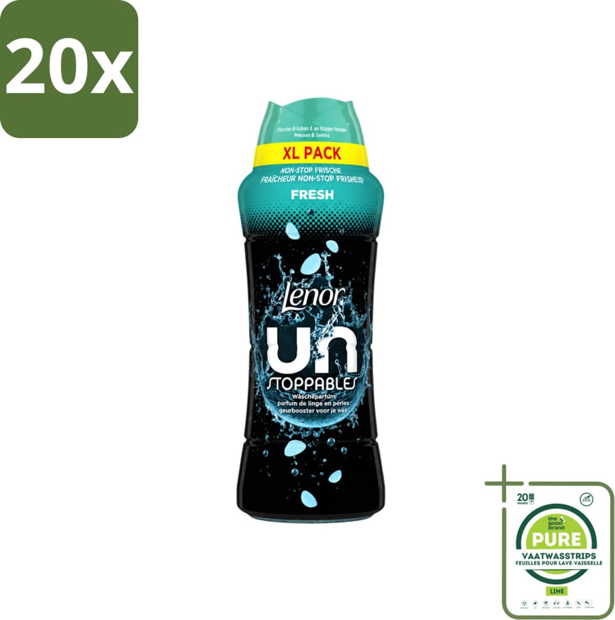 20 x Lenor Unstoppables - Geurbooster - Fris - Non-Stop Frisheid - Grootverpakking - Grootverpakking - Vaatwasstrips - Geurbooster - Frisheid - Wasgeur - Citrusgeur - Fruitgeur — afbeelding 1