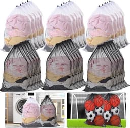 Grote netzakken voor wasgoed - 30 stuks - polyester met trekkoord - zwart/wit - 61 x 91 cm — thumbnail 1