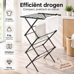 BOTC Droogrek Inklapbaar - Staand Wasrek met 9 Meter Drooglengte - Compact Opvouwbaar Droogrek voor Wasgoed - Metaal - Zwart — thumbnail 2