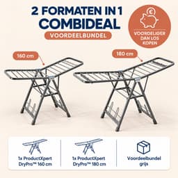 ProductXpert DryPro™ - Wasrek - Droogrek Inklapbaar - Opvouwbaar - 2-Delige Set - 160 + 180 cm - Grey — thumbnail 2