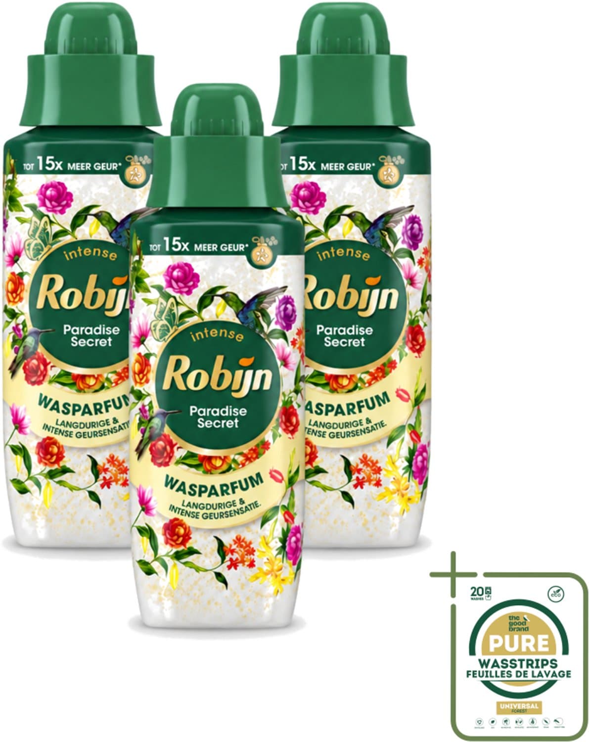 3 x Robijn – Wasparfum – Paradise Secret – 342 ml - Wasstrips - Wasparfum - Wasgeur - Botanische Geur - Wasmiddel - Wasverzachter — afbeelding 1