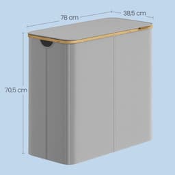 Klarven® Wasmand met Deksel - Opvouwbare Wasmand - Wasmand met 4 Vakken - Laundry Basket - Afneembare Zakken, Draagbare Handvatten - Grijs - 38,5x70,5x78 cm — thumbnail 3