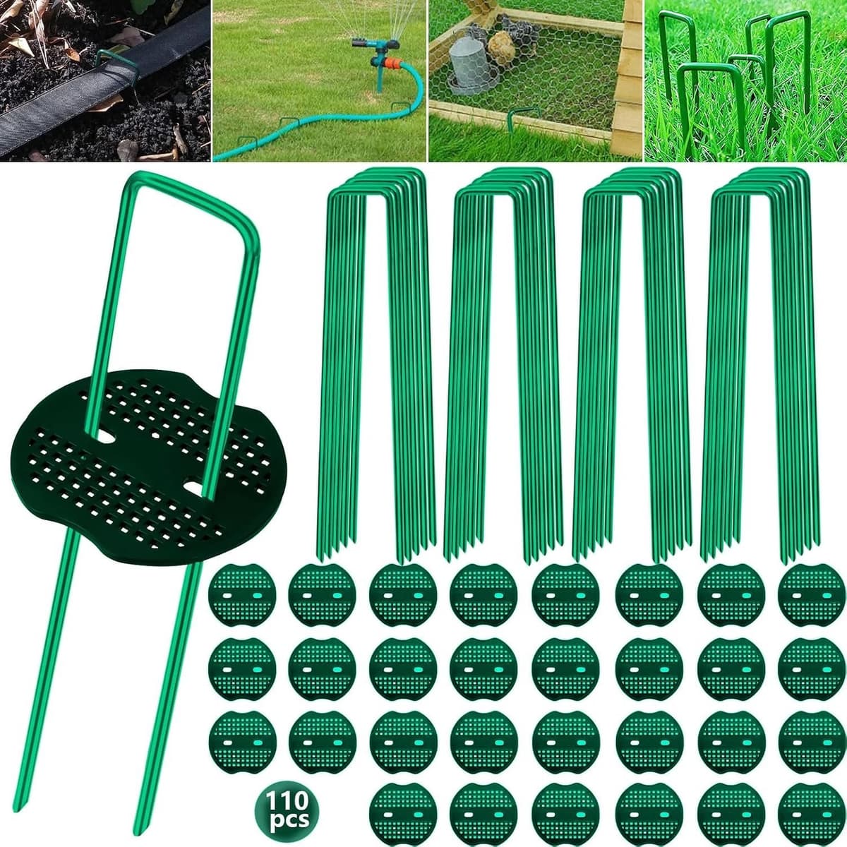 Grondankers met Bufferschijven - Groen - 150 mm - Thermisch Verzinkt Staaldraad - Voor Tuin en Bevestiging van Folie — afbeelding 1