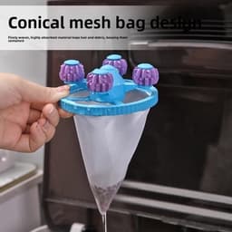 Pluisfilterzak voor wasmachine, haarverwijderaar met kunststof zuignap, universele net-pluisvanger voor wasmachines en drogers, blauw, 2 stuks — thumbnail 2