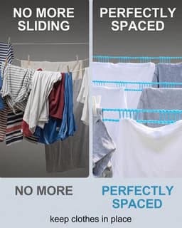 Waslijn, 2 stuks (2 kleuren), 5 m, nylon, antislip, met haken, stevige grip, glijdt niet, ideaal voor het drogen op de camping en op reis — thumbnail 5