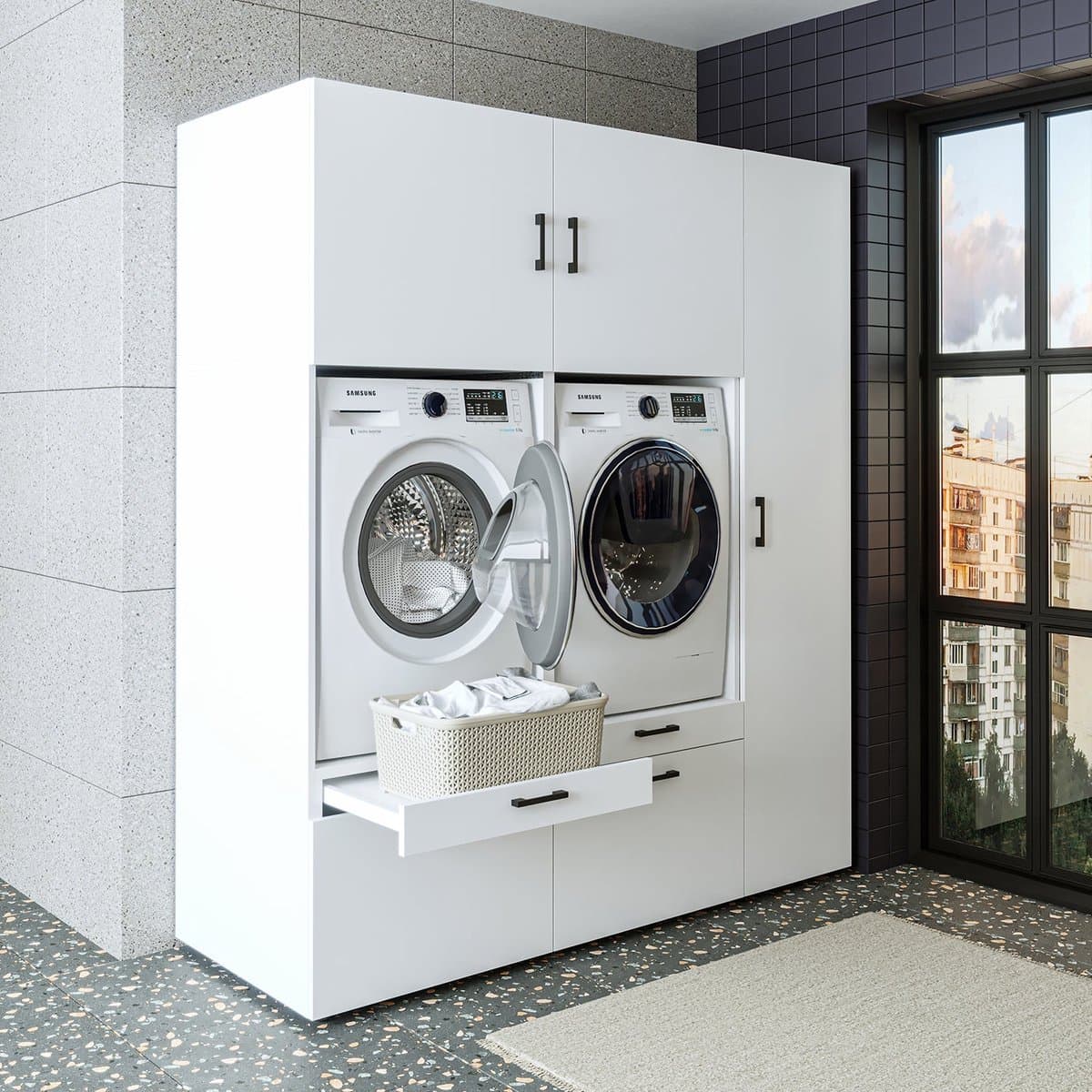 Roomart SERIE 2 Wasmachine Ombouwkast 179x205 cm - met Hoge Kast 45 - Wit — afbeelding 1