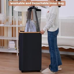 PolkaHome Wasmand met wieltjes 110L - Extra grote wasverzamelaar met uitneembare binnenzak en deksel — thumbnail 5