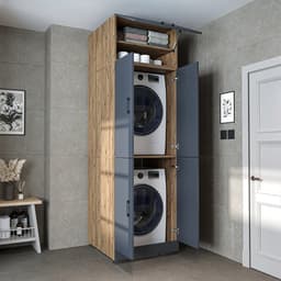 Roomart DORA-II Wasmachine Ombouwkast 70x230 cm met Opzetkast - Antraciet Eiken — thumbnail 2