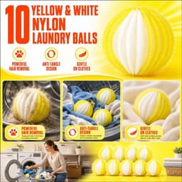 10 anti-pluisballen voor wasmachine, kleur geel en wit, materiaal nylon, diameter 3,5 cm, voor het verwijderen van pluisjes van kleding — thumbnail 2