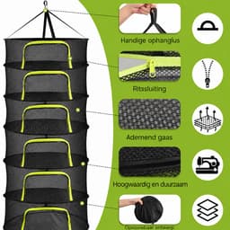 Droognet voor Kruiden – 6-laags Hangend Droognet Ø 58 cm – Opvouwbaar Droognet van Polyester Mesh – Kruidendroger en Droogrek met Rits per Laag – Droognet met Rits, Haak en Opbergtas – Voor Kruiden, Bloemen, Fruit en Groente – Zwart — thumbnail 4