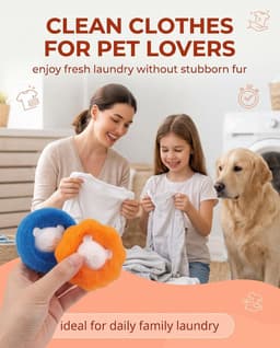 Wasmachine, 8 ballen voor haren (4 blauw, 4 oranje), vangt haren van honden en katten, beschermt delicate stoffen, intelligente wasoplossing zonder filtering — thumbnail 5
